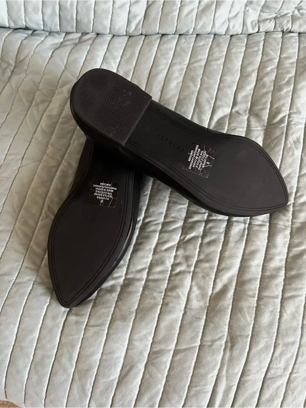 Express Black Pointed Leather Slip-On Flats with Tan Insole